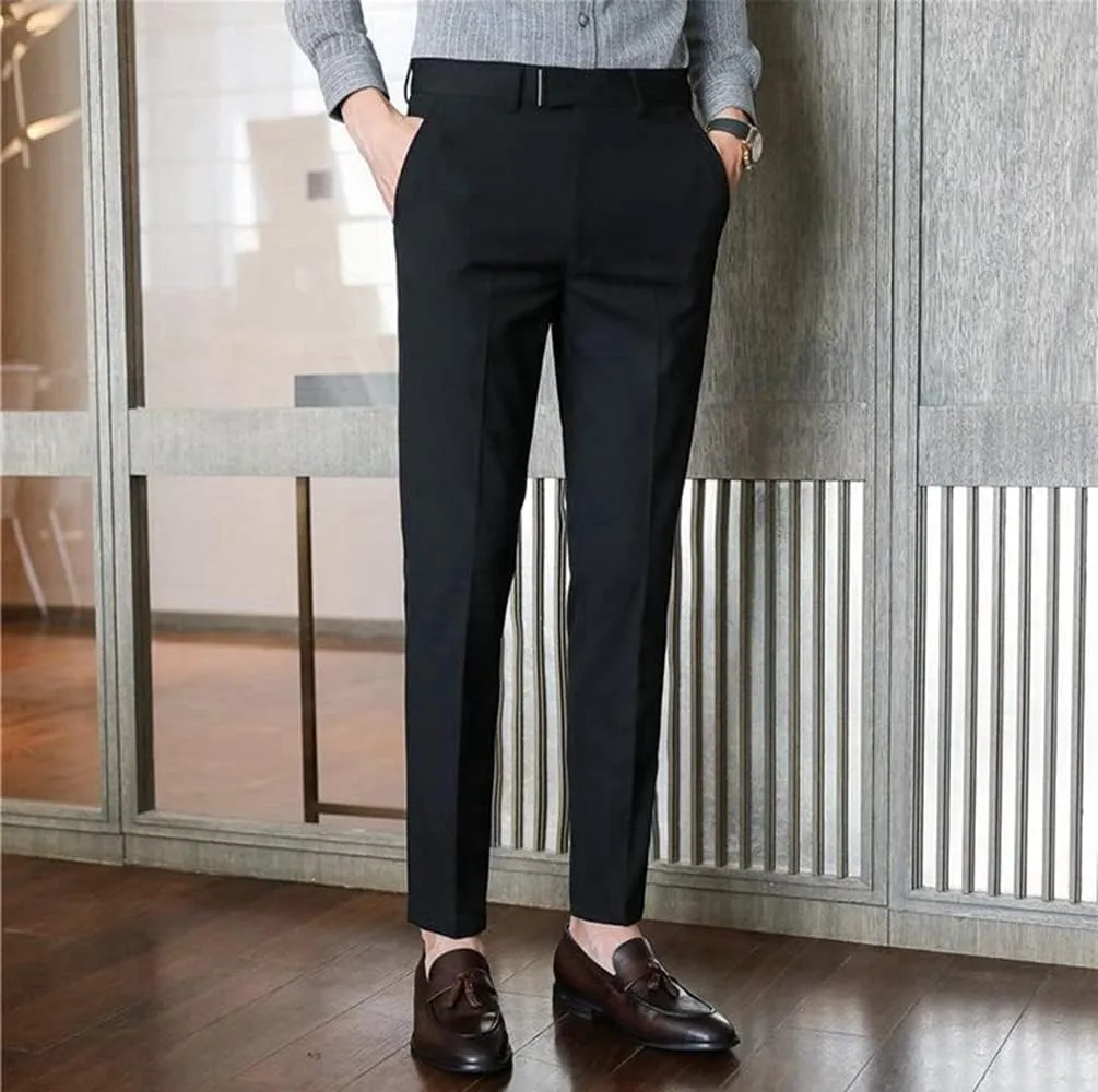 Men's Lightweight No Iron High Waist Dress Pants Stretch Casual Business Flat Front Chino Trousers