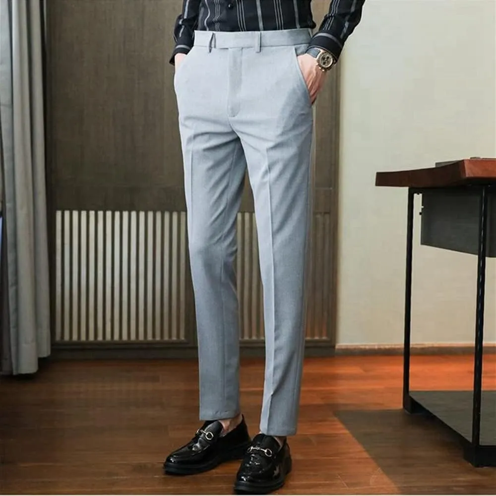 Men's Lightweight No Iron High Waist Dress Pants Stretch Casual Business Flat Front Chino Trousers
