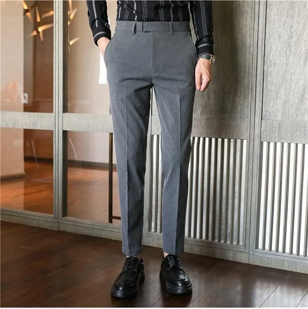 Men's Lightweight No Iron High Waist Dress Pants Stretch Casual Business Flat Front Chino Trousers