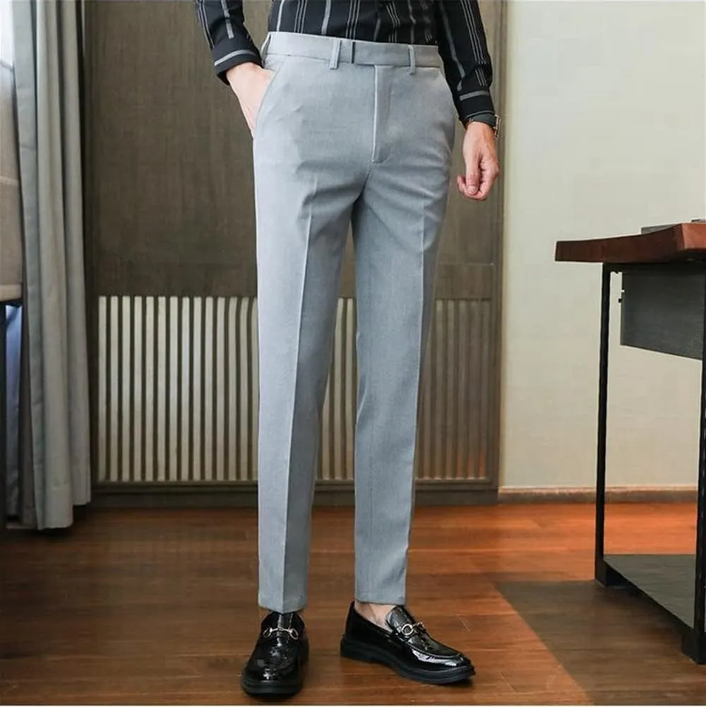 Men's Lightweight No Iron High Waist Dress Pants Stretch Casual Business Flat Front Chino Trousers