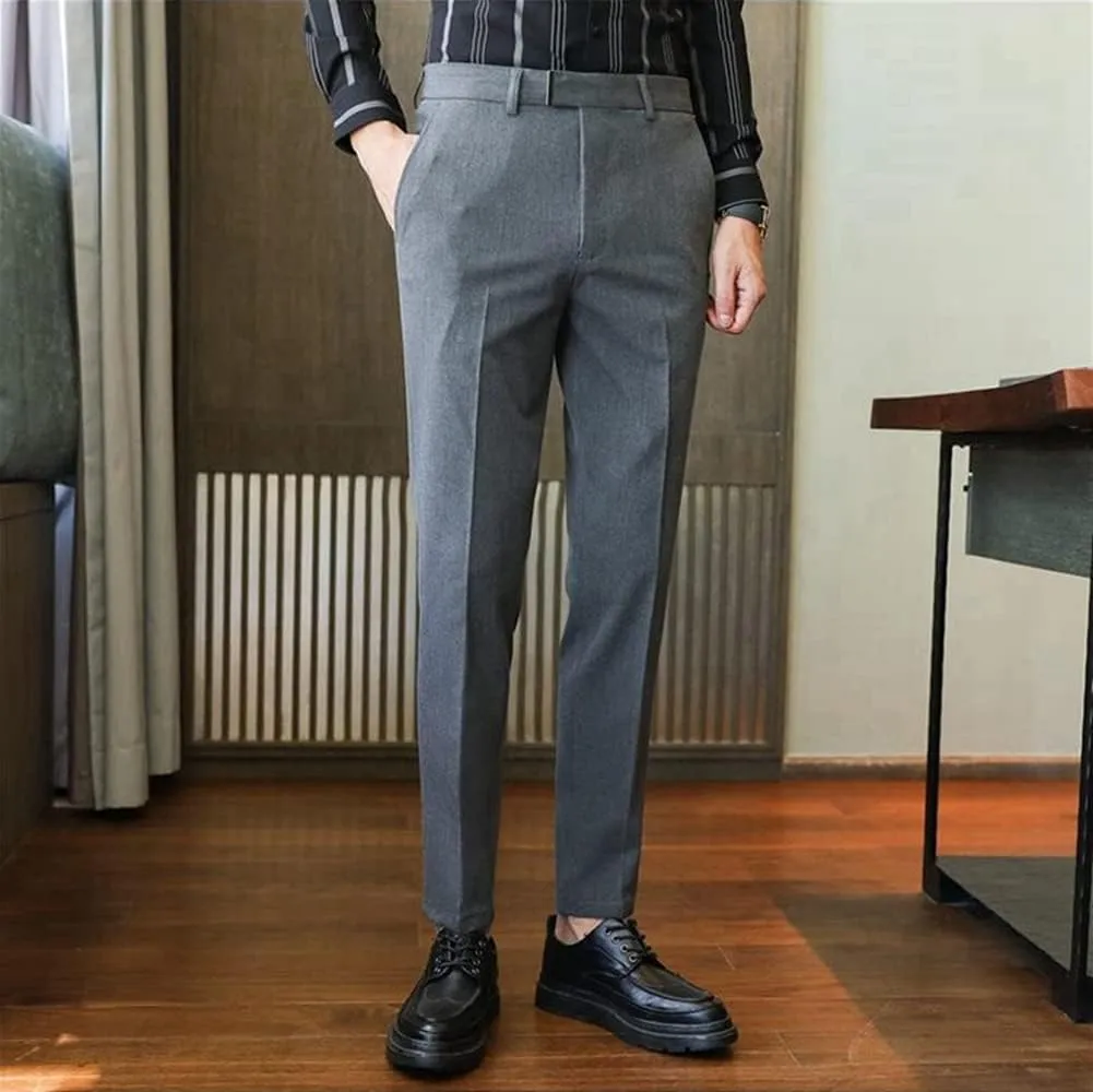 Men's Lightweight No Iron High Waist Dress Pants Stretch Casual Business Flat Front Chino Trousers