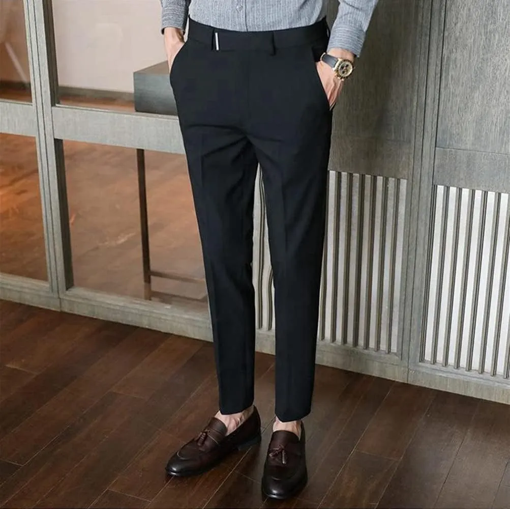 Men's Lightweight No Iron High Waist Dress Pants Stretch Casual Business Flat Front Chino Trousers