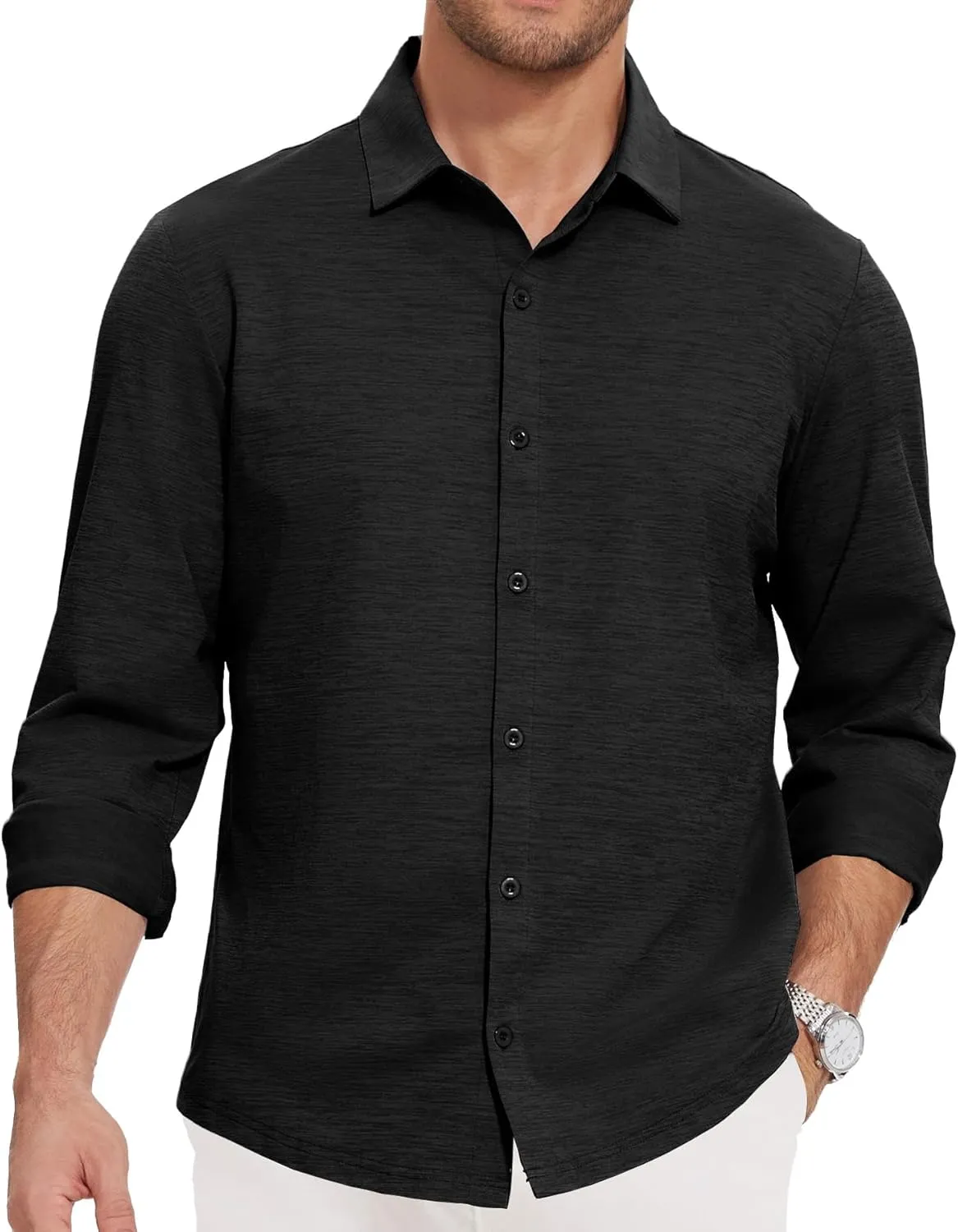 Men's Long Sleeve Casual Button Down Shirts Untucked Shirts for Men Business Stretch Wrinkle Free Dress Shirt