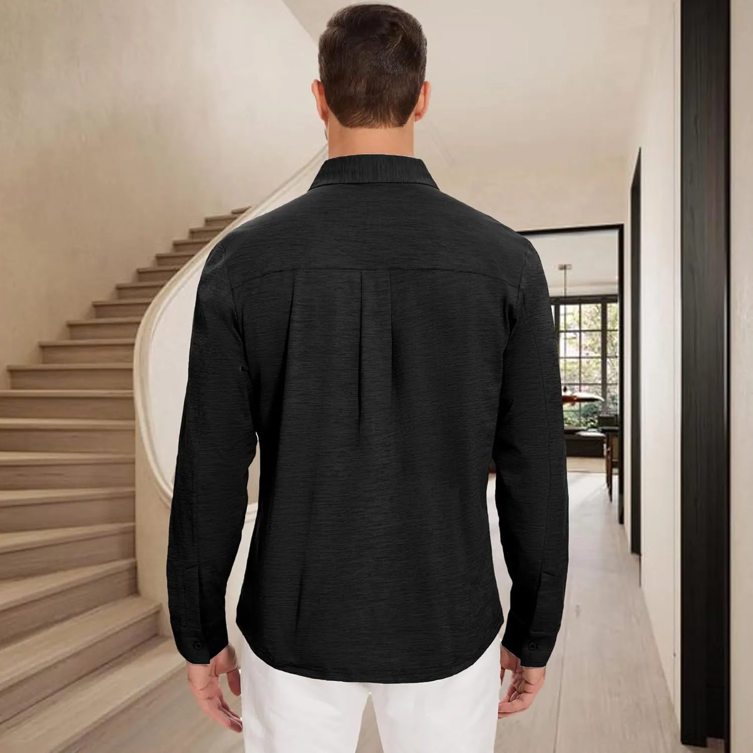 Men's Long Sleeve Casual Button Down Shirts Untucked Shirts for Men Business Stretch Wrinkle Free Dress Shirt