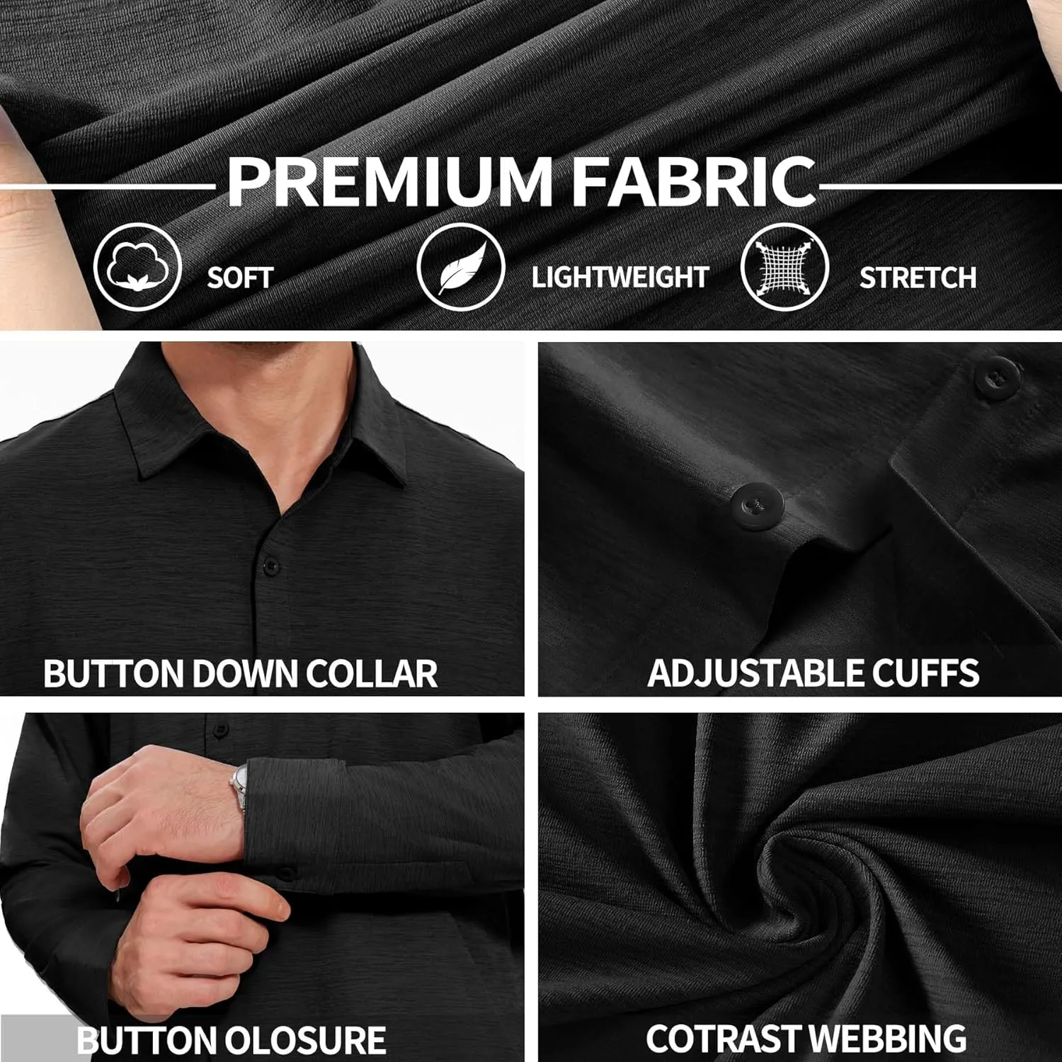 Men's Long Sleeve Casual Button Down Shirts Untucked Shirts for Men Business Stretch Wrinkle Free Dress Shirt