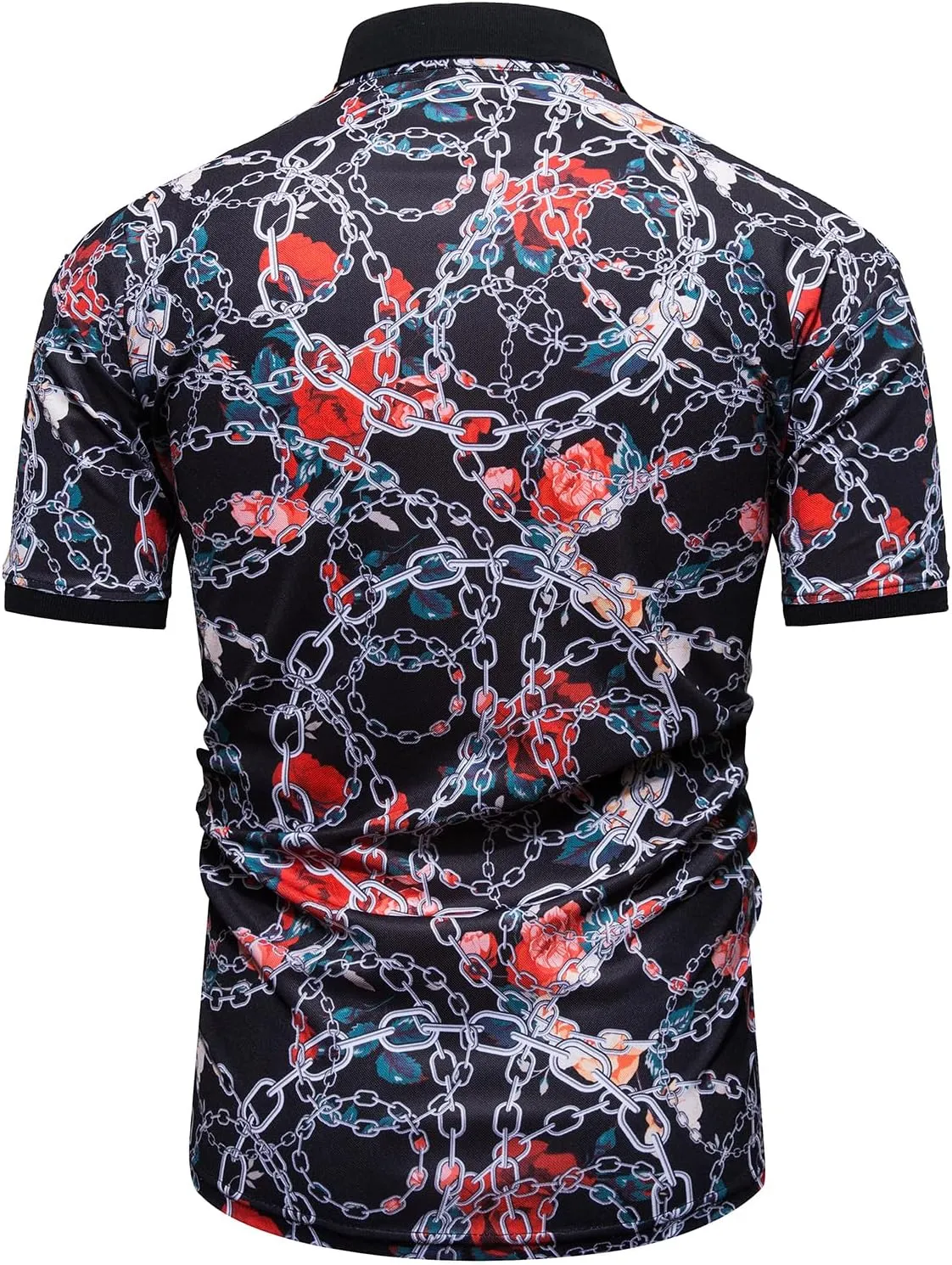Mens Luxury Polo Shirts Black Gold Short Sleeve Baroque Chain Print Casual Wicking Golf Flower T-Shirt