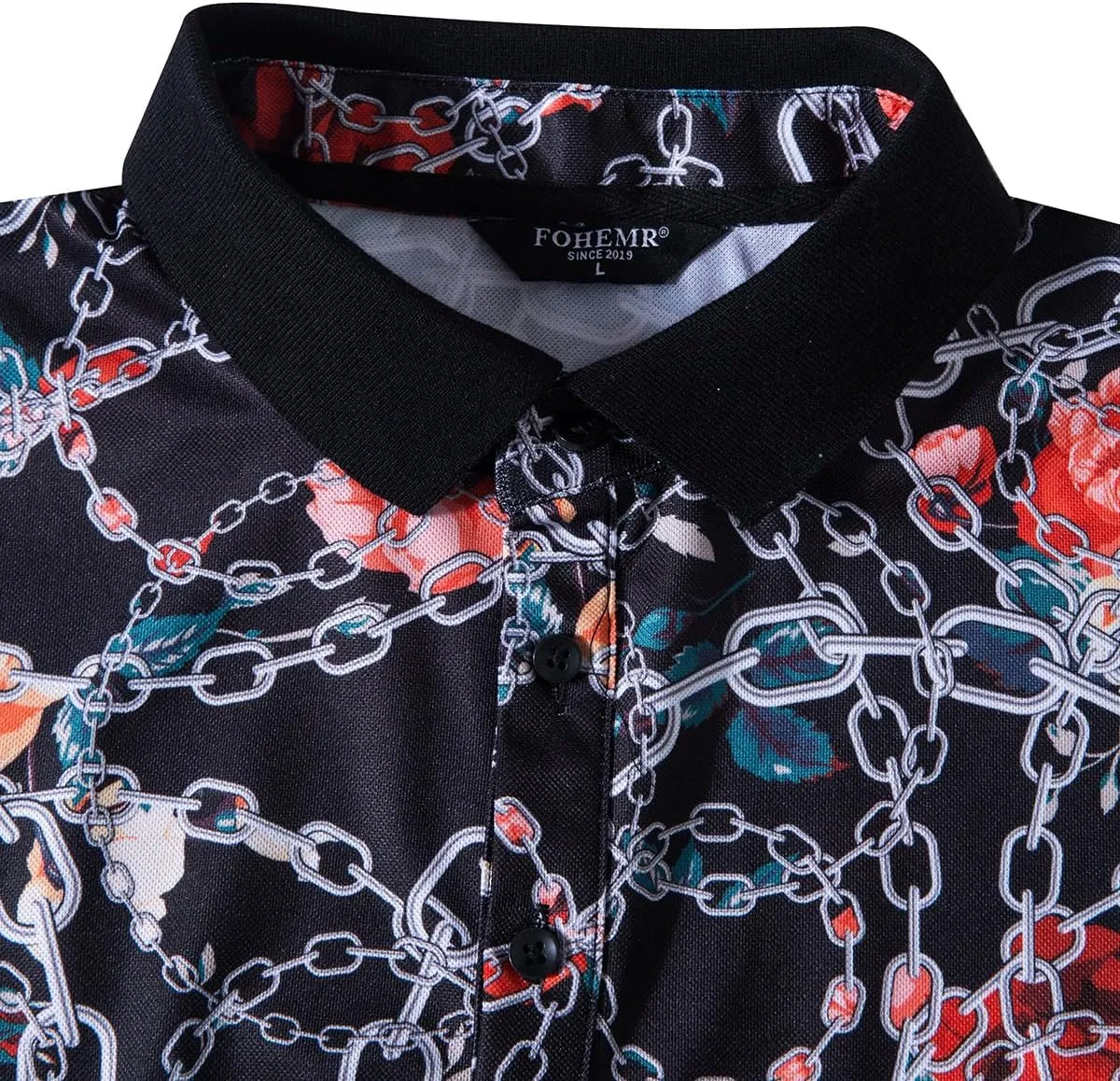 Mens Luxury Polo Shirts Black Gold Short Sleeve Baroque Chain Print Casual Wicking Golf Flower T-Shirt