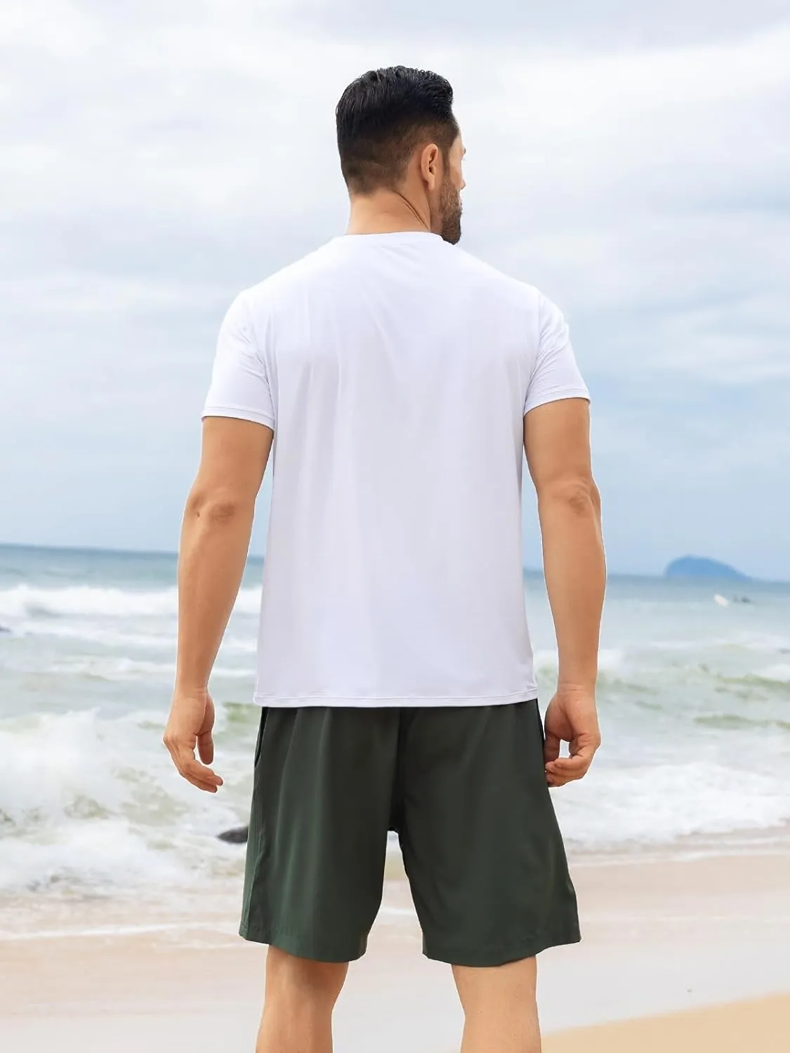 Men's Rash Guard Swim Shirts UPF 50  Short Sleeve Fishing Quick Dry Beach-Recommended Larger one