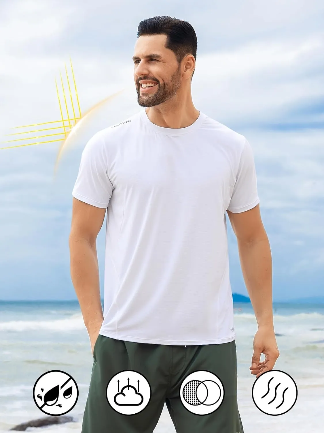 Men's Rash Guard Swim Shirts UPF 50  Short Sleeve Fishing Quick Dry Beach-Recommended Larger one