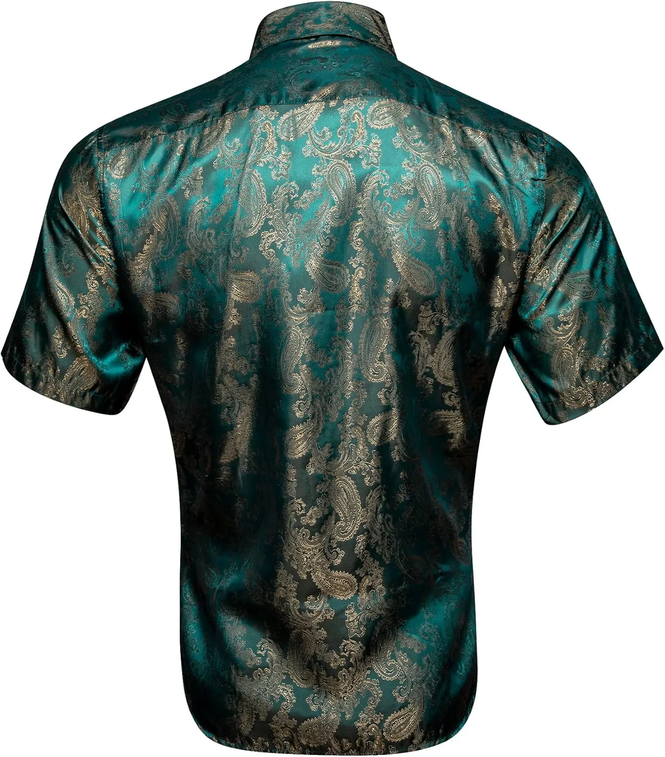 Men's Silk Shirt Paisley Floral Jacquard Short Sleeve Button Down Dress Shirts Formal Casual Wedding Party