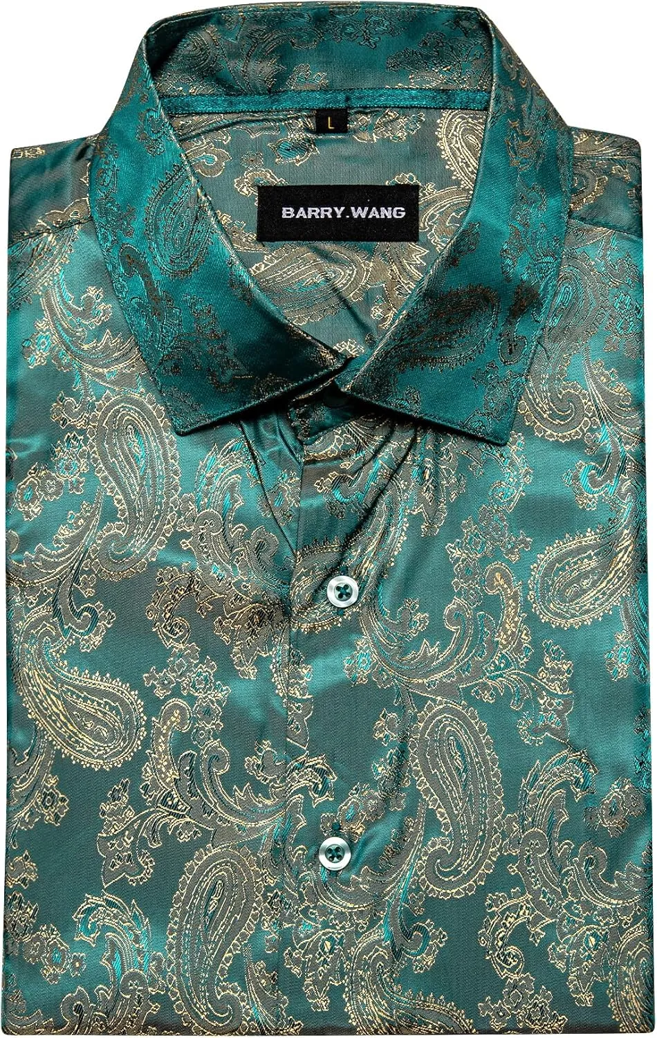 Men's Silk Shirt Paisley Floral Jacquard Short Sleeve Button Down Dress Shirts Formal Casual Wedding Party