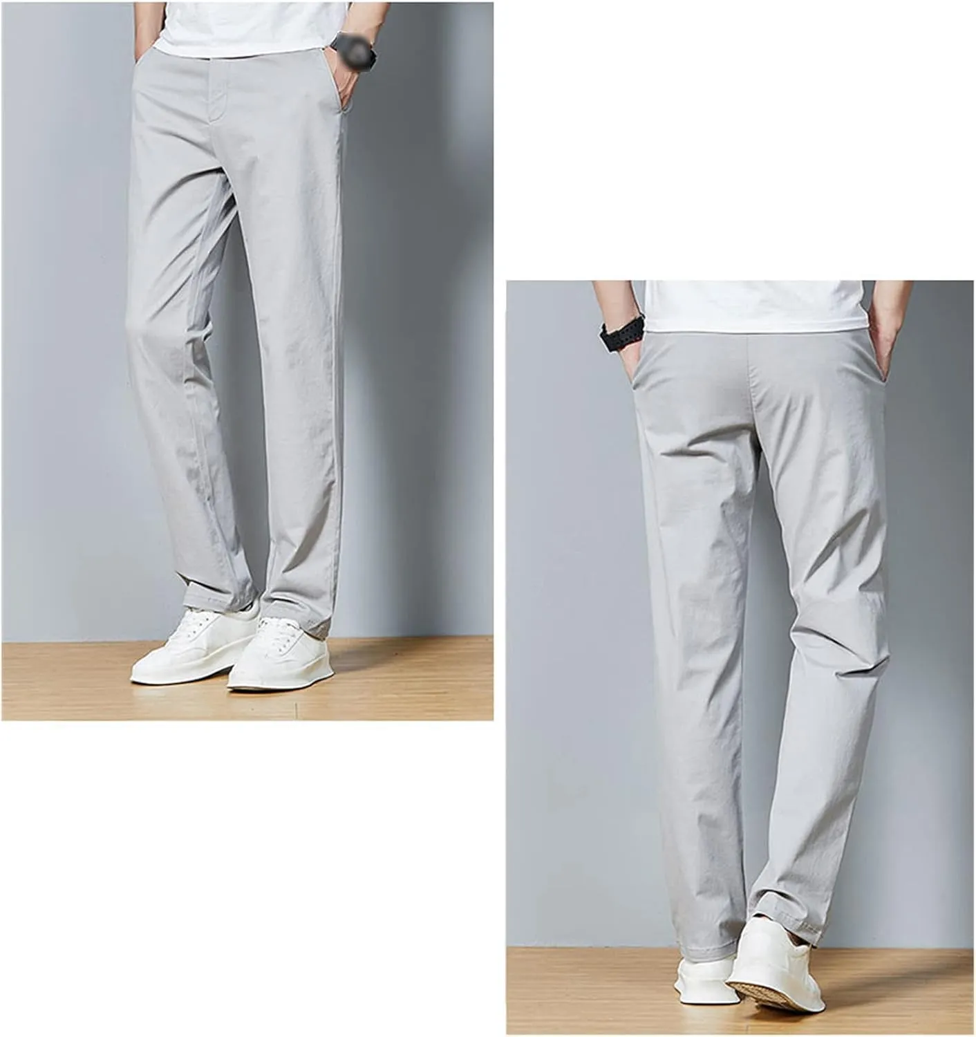 Men's Slim Fit Flat Front Pants Classic Stretch Dress Business Suit Pant Casual Straight Fit Chino Golf Pant
