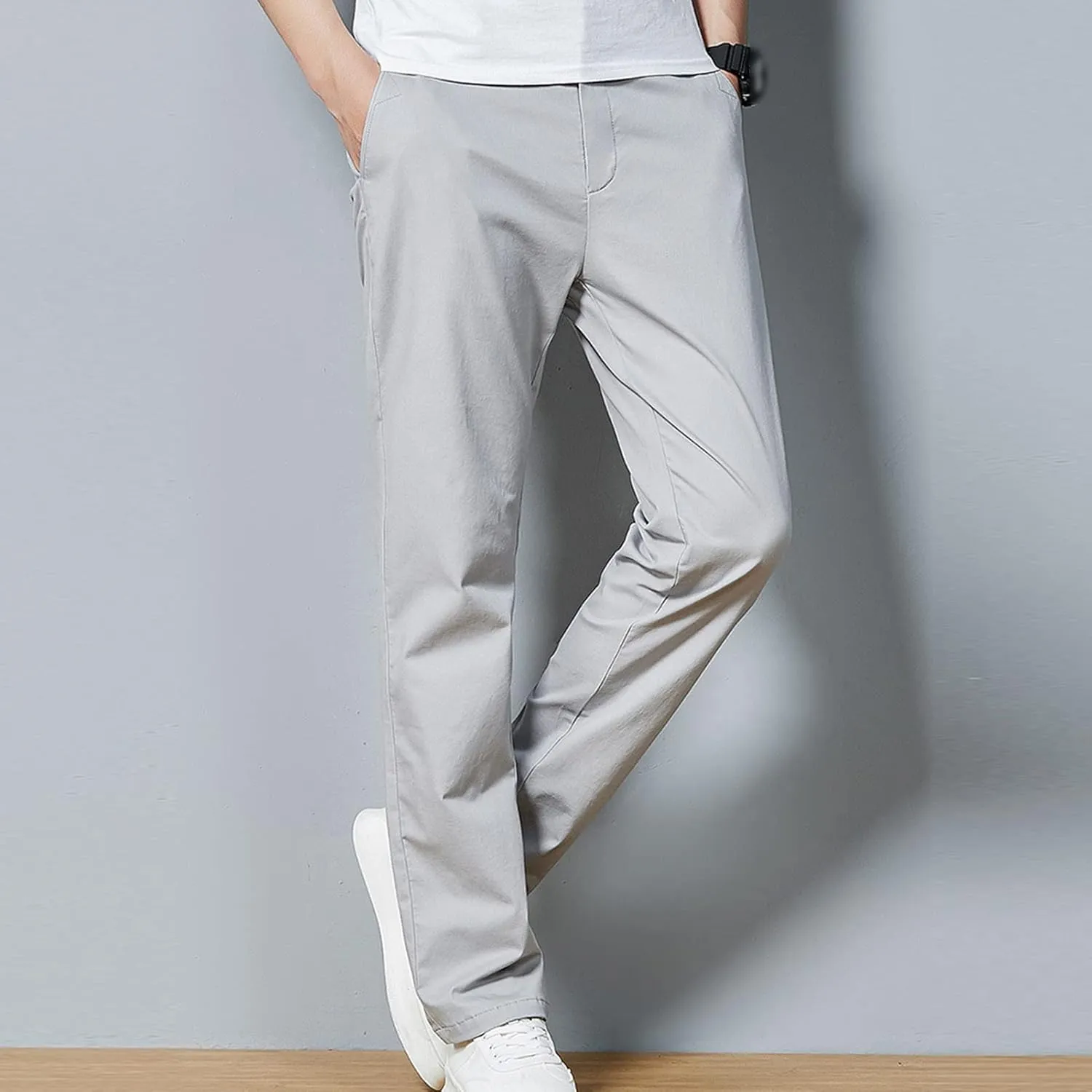 Men's Slim Fit Flat Front Pants Classic Stretch Dress Business Suit Pant Casual Straight Fit Chino Golf Pant