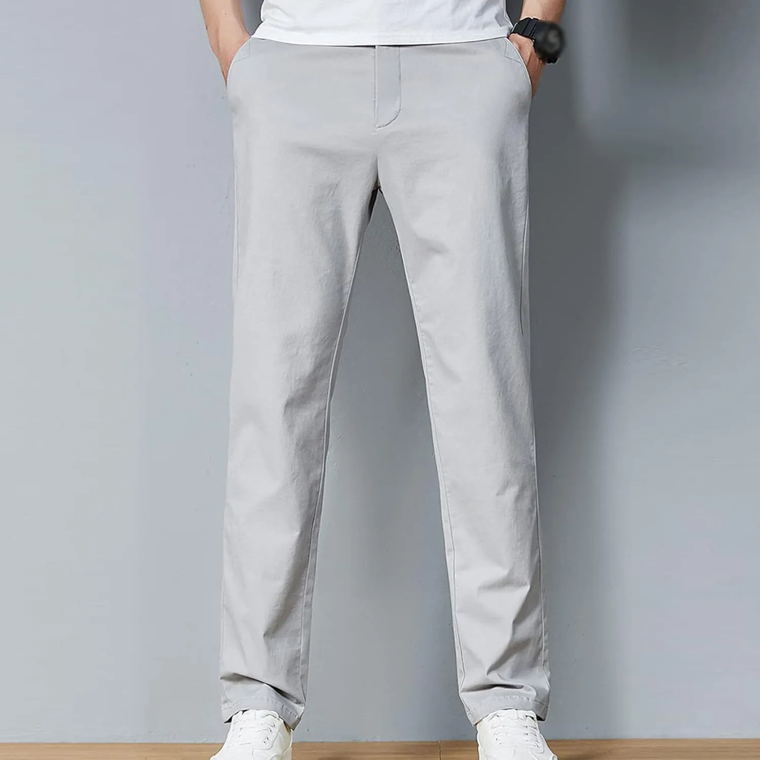 Men's Slim Fit Flat Front Pants Classic Stretch Dress Business Suit Pant Casual Straight Fit Chino Golf Pant