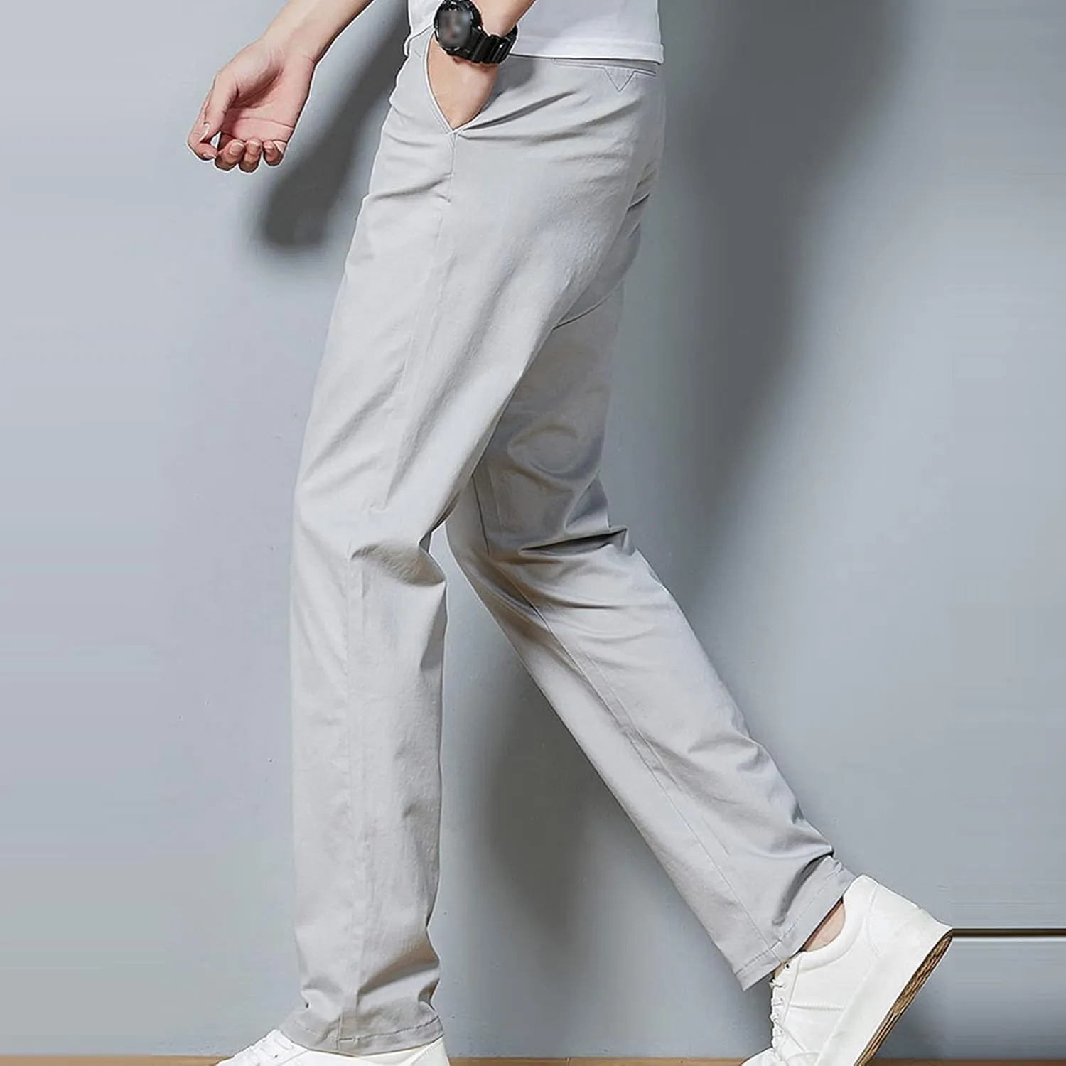 Men's Slim Fit Flat Front Pants Classic Stretch Dress Business Suit Pant Casual Straight Fit Chino Golf Pant