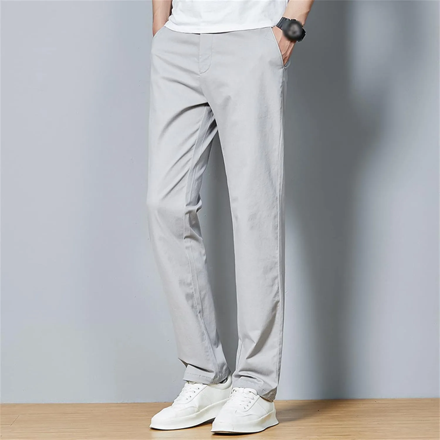 Men's Slim Fit Flat Front Pants Classic Stretch Dress Business Suit Pant Casual Straight Fit Chino Golf Pant