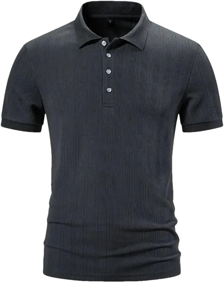 Men's Striped Golf Polos Shirts Solid Color Short Sleeve Lightweight T Shirt Summer Casual Quick Dry Tops