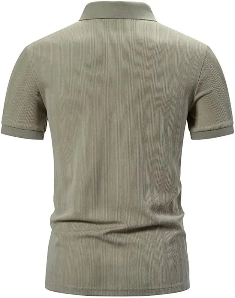 Men's Striped Golf Polos Shirts Solid Color Short Sleeve Lightweight T Shirt Summer Casual Quick Dry Tops