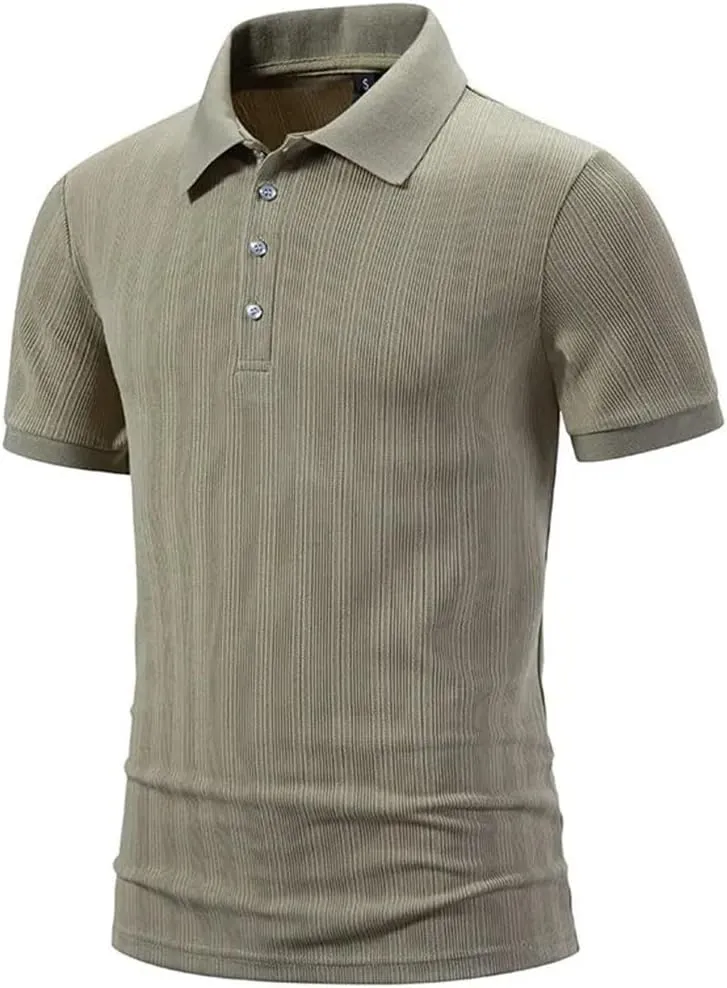 Men's Striped Golf Polos Shirts Solid Color Short Sleeve Lightweight T Shirt Summer Casual Quick Dry Tops