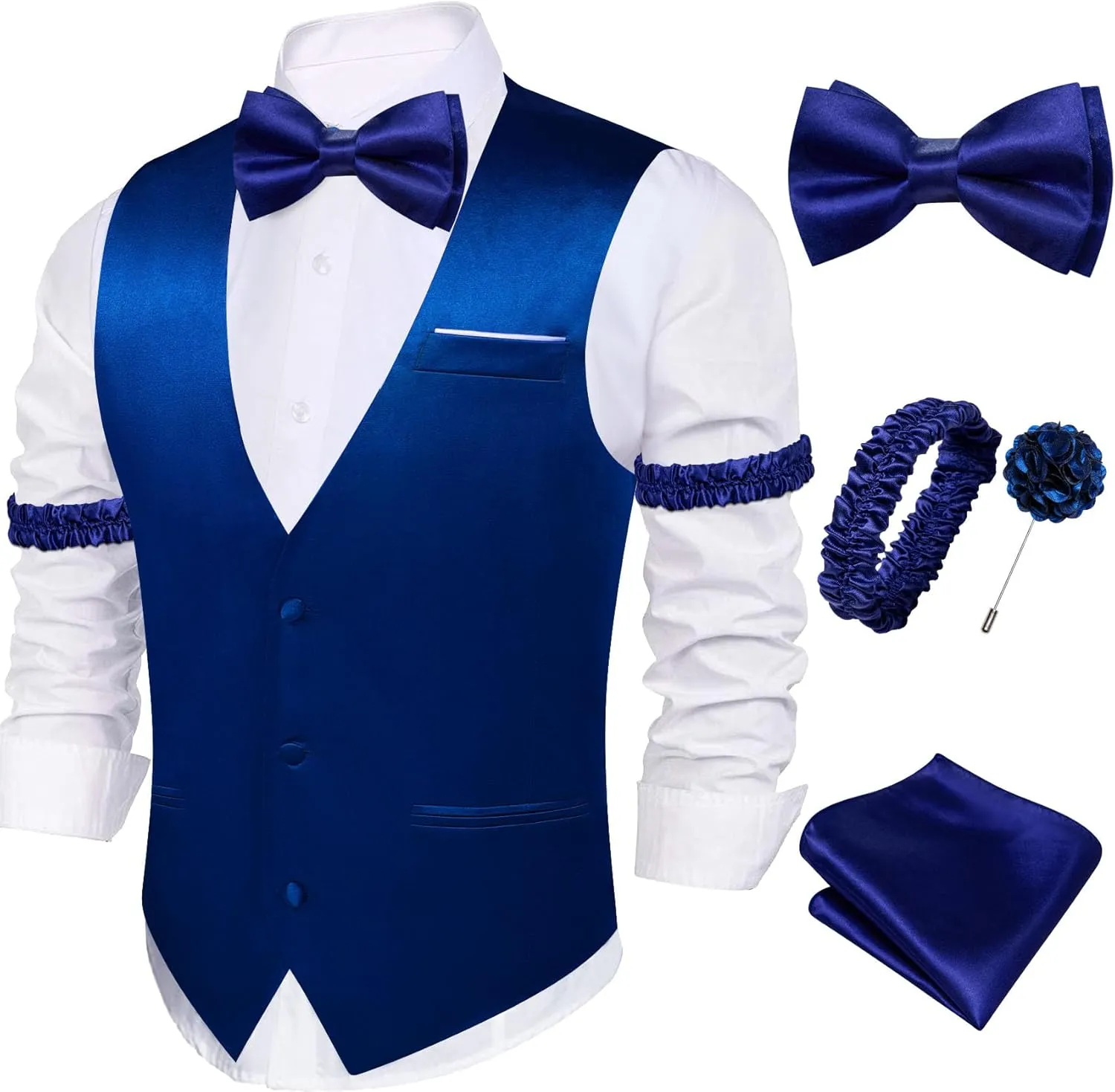 Men's Vest Bow Tie Set Solid Color Suit Waistcoat Armband Cufflinks Pocket Square Weddings Business Tuxedo party