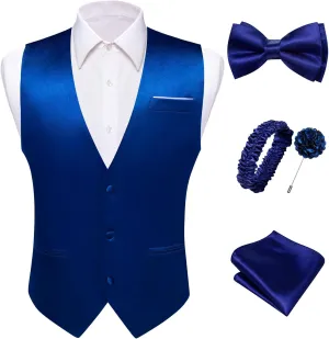 Men's Vest Bow Tie Set Solid Color Suit Waistcoat Armband Cufflinks Pocket Square Weddings Business Tuxedo party