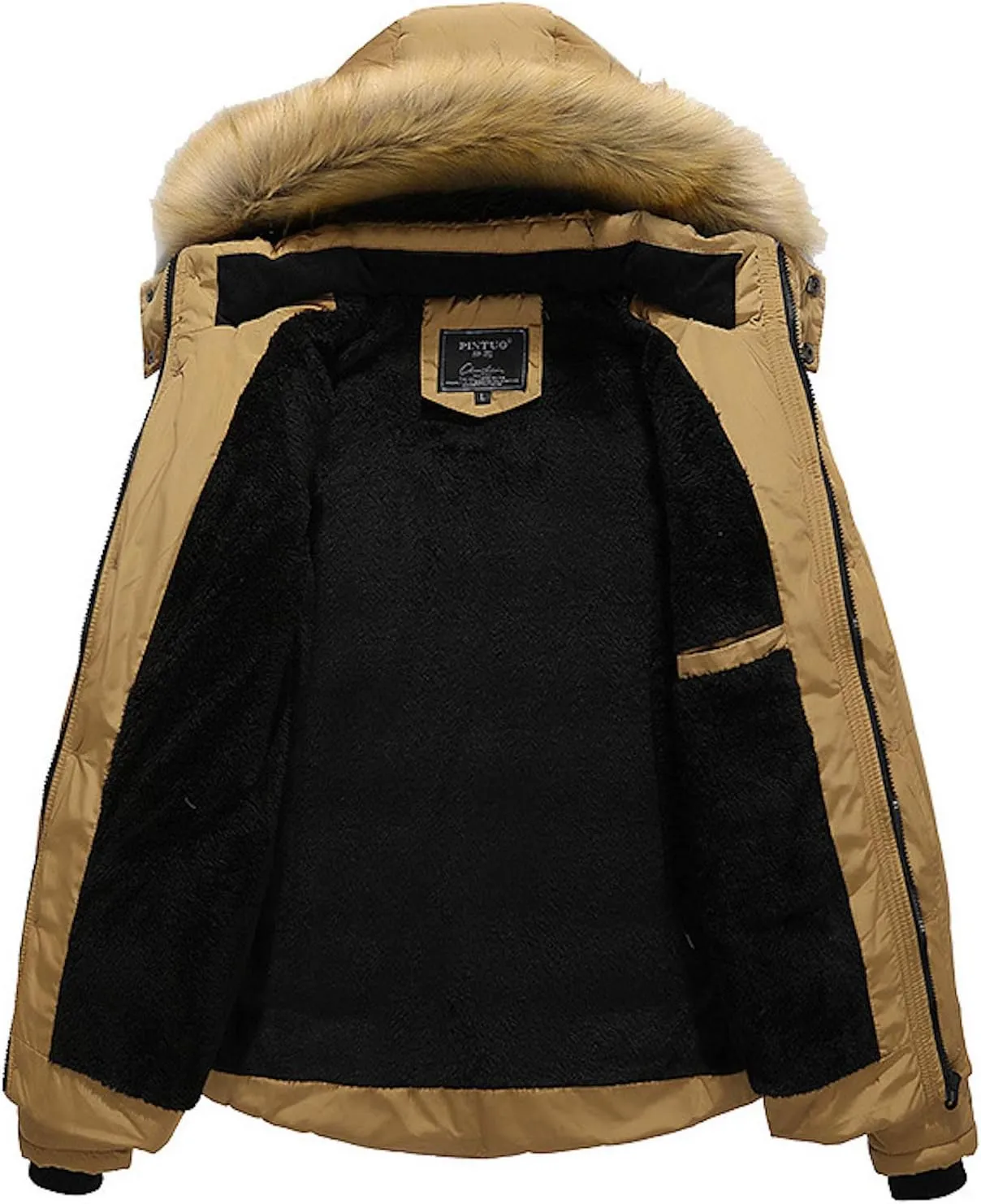 Mens Winter Jacket Faux Fur Hood Windbreaker Cotton Padded Thicken Coat