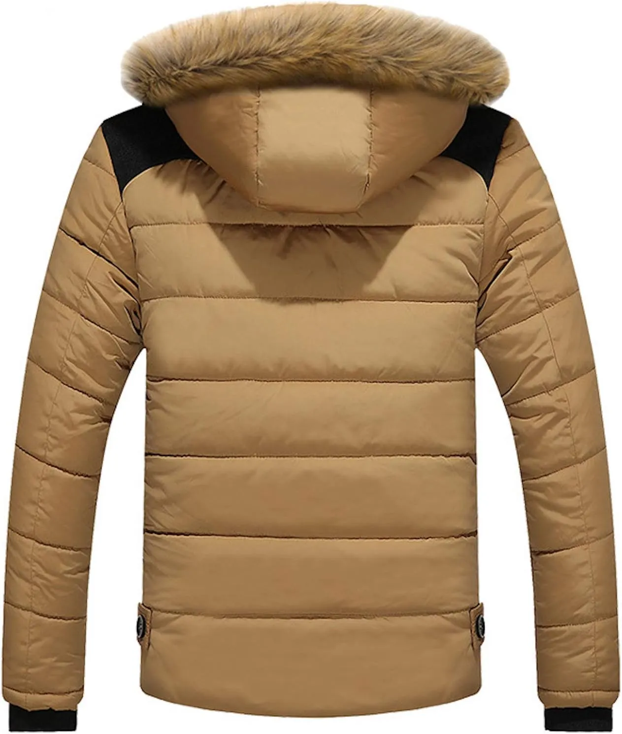 Mens Winter Jacket Faux Fur Hood Windbreaker Cotton Padded Thicken Coat