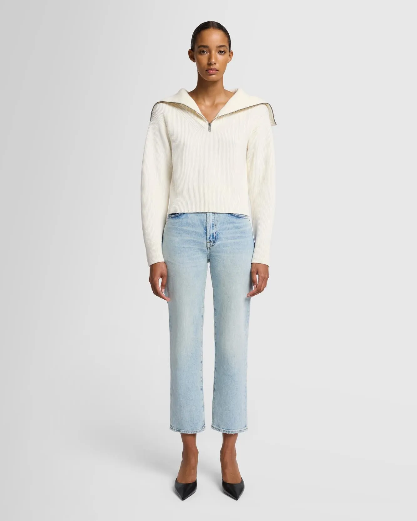 Merino Half Zip Sweater in Off White