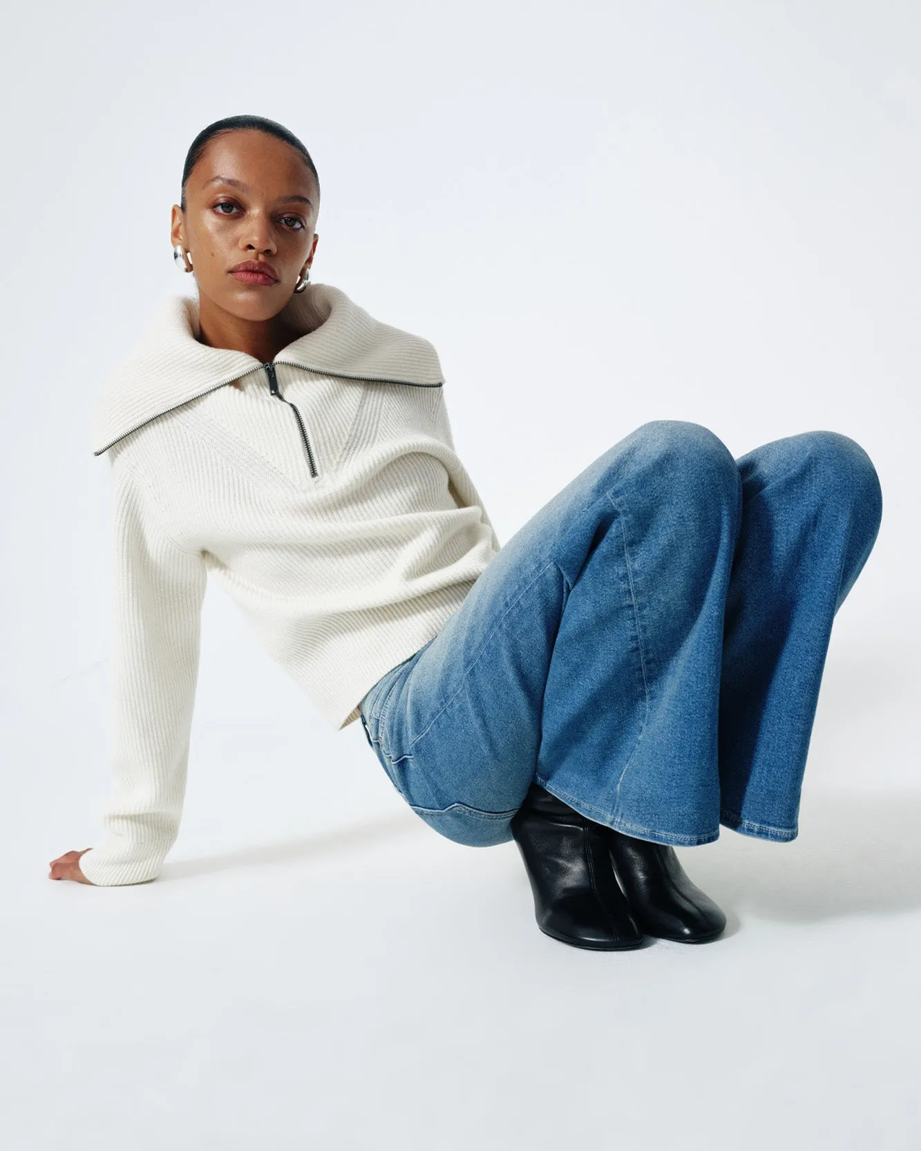 Merino Half Zip Sweater in Off White