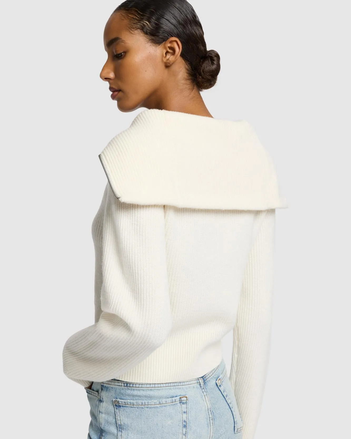 Merino Half Zip Sweater in Off White