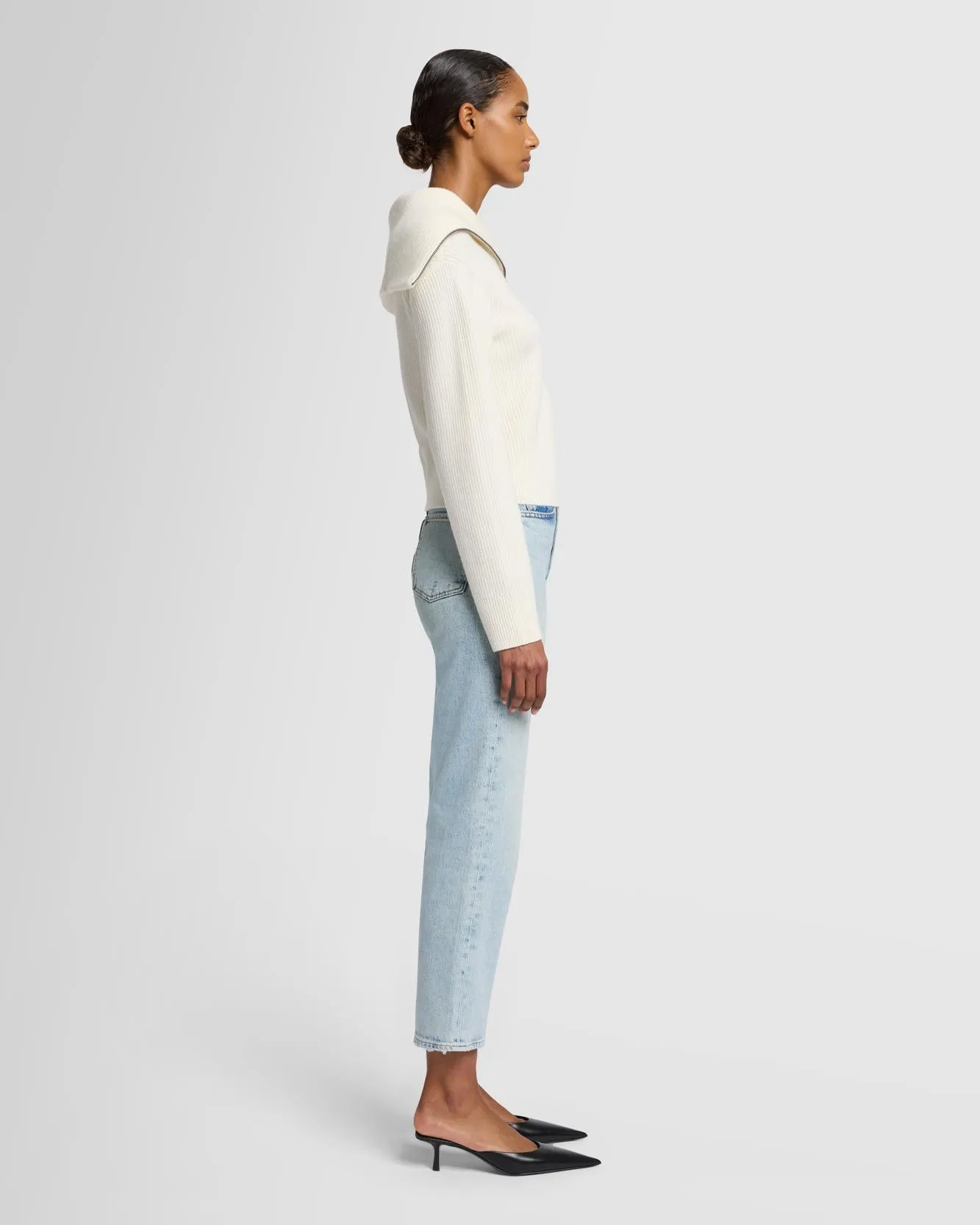 Merino Half Zip Sweater in Off White
