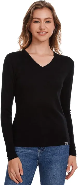 Merino Wool Base Layer Women 100% Merino Wool Long Sleeve Thermal Shirts for Women for Skiing Hiking Womens V Neck Top