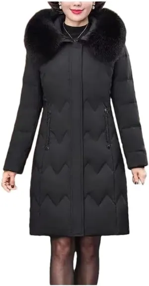 Middle Aged Mother Down Cotton-Padded Jacket Women Winter Loose Hooded Collar Coat Thicken Mid-Long Parkas