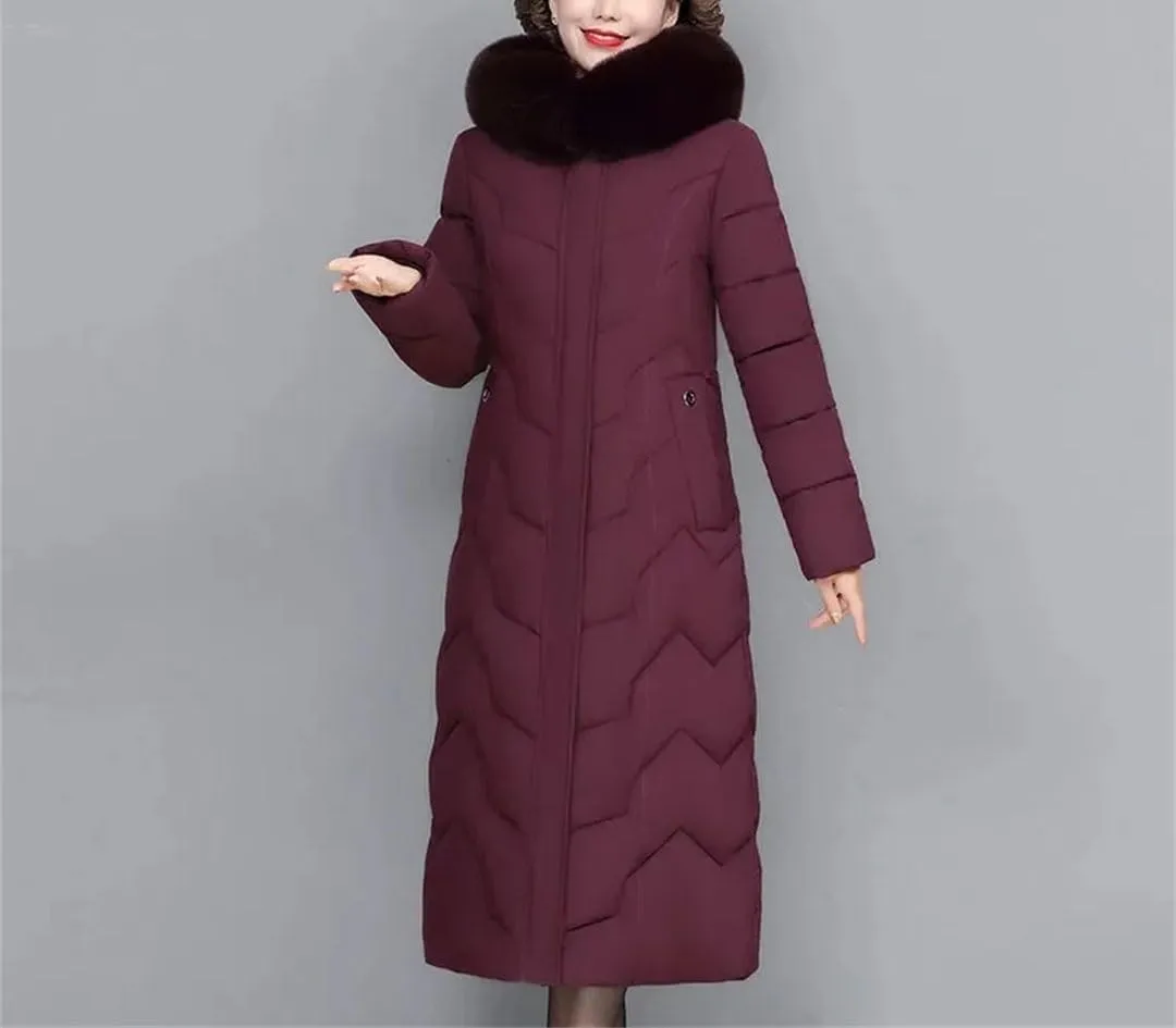 Middle-Aged Mother Winter Jacket Puffer Coat Down Cotton Padded Clothes Women Long Hooded Collar Parkas