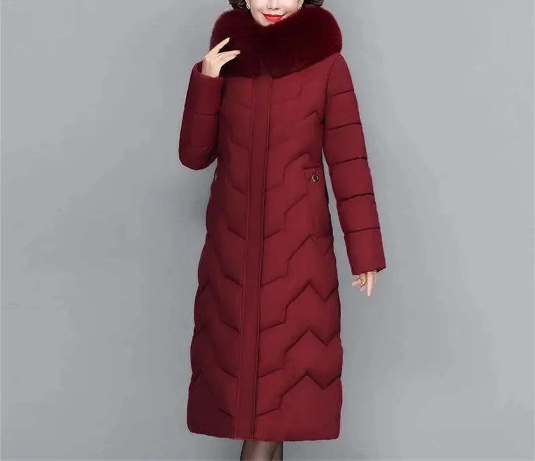 Middle-Aged Mother Winter Jacket Puffer Coat Down Cotton Padded Clothes Women Long Hooded Collar Parkas