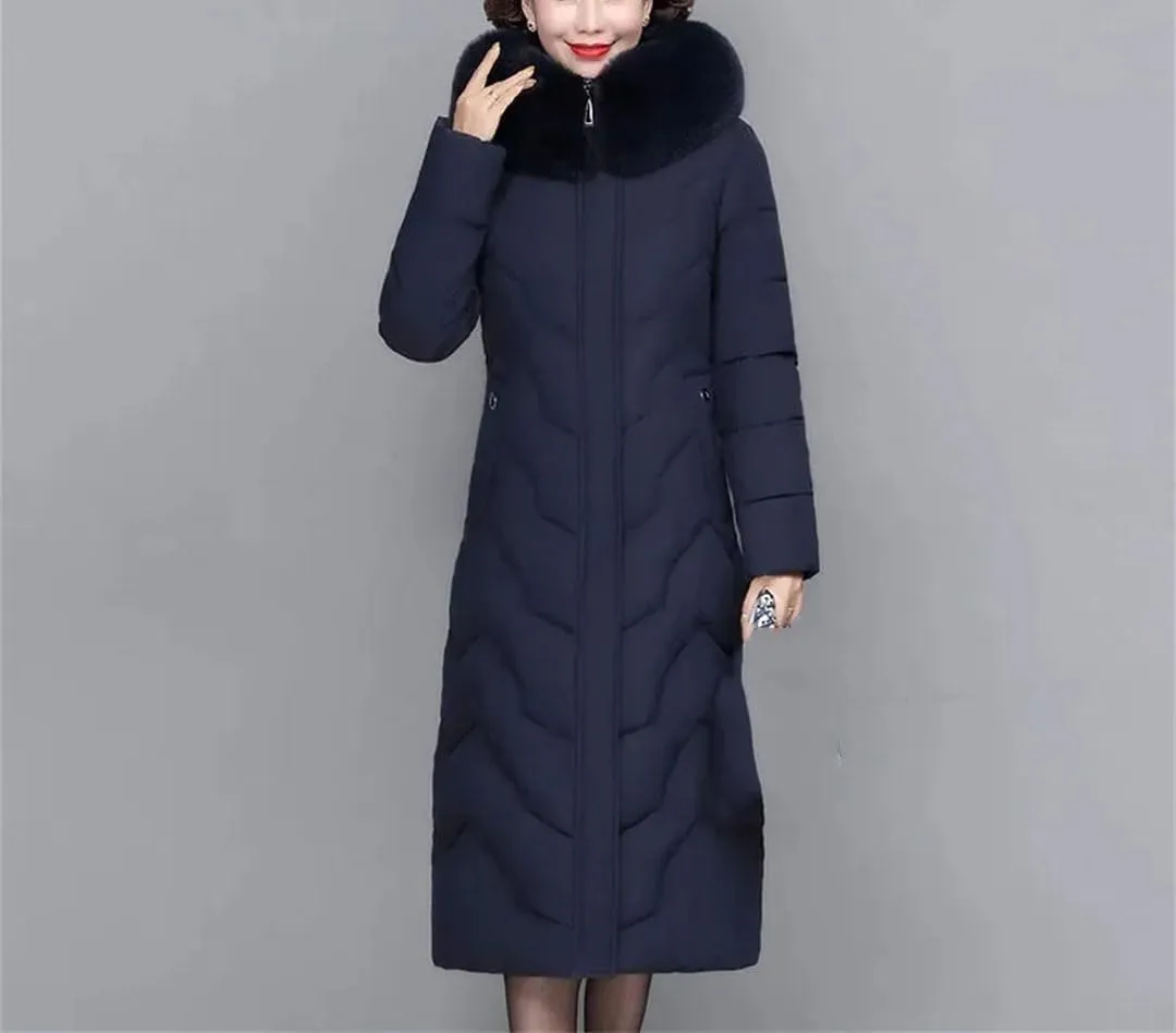 Middle-Aged Mother Winter Jacket Puffer Coat Down Cotton Padded Clothes Women Long Hooded Collar Parkas