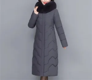Middle-Aged Mother Winter Jacket Puffer Coat Down Cotton Padded Clothes Women Long Hooded Collar Parkas