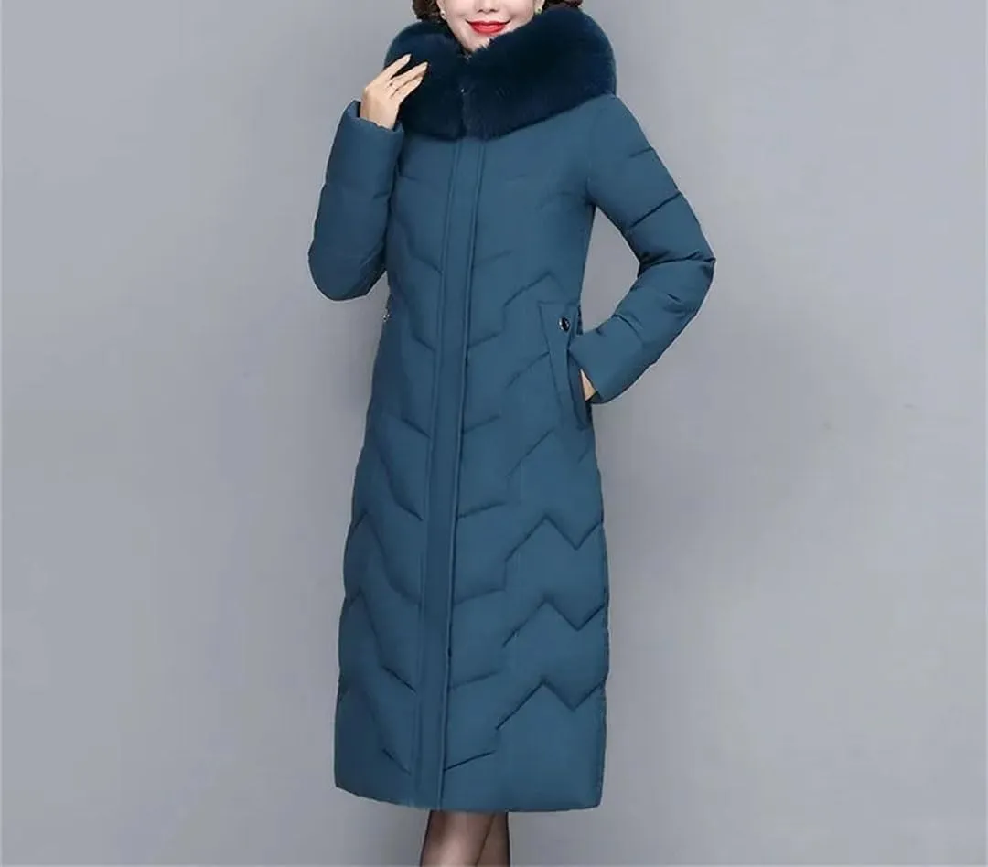 Middle-Aged Mother Winter Jacket Puffer Coat Down Cotton Padded Clothes Women Long Hooded Collar Parkas