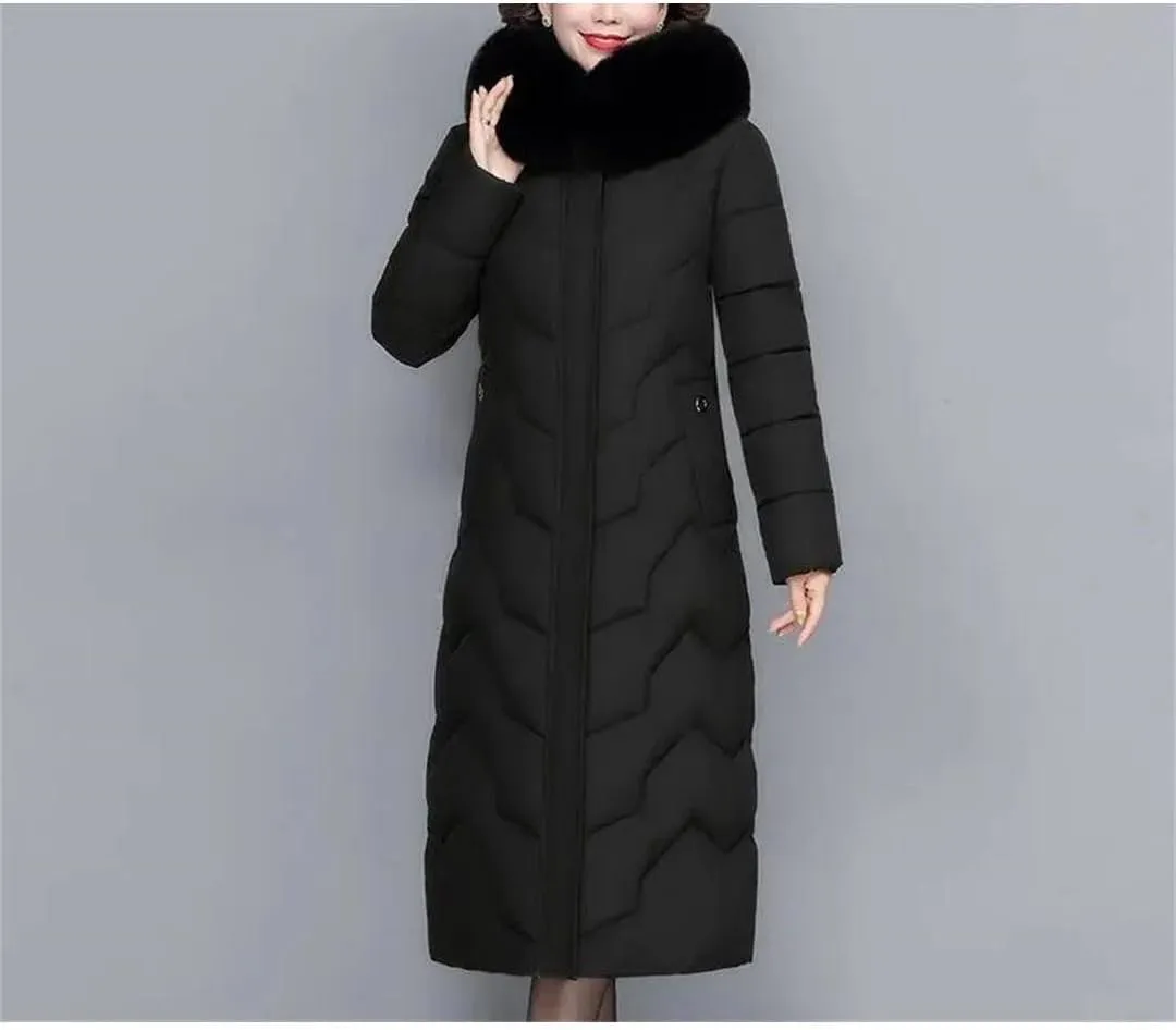 Middle-Aged Mother Winter Jacket Puffer Coat Down Cotton Padded Clothes Women Long Hooded Collar Parkas