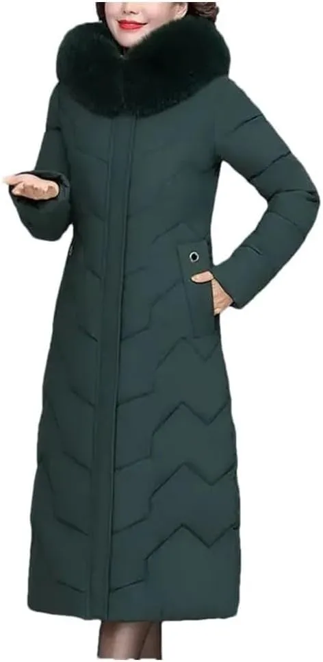 Middle-Aged Mother Winter Jacket Puffer Coat Down Cotton Padded Clothes Women Long Hooded Collar Parkas