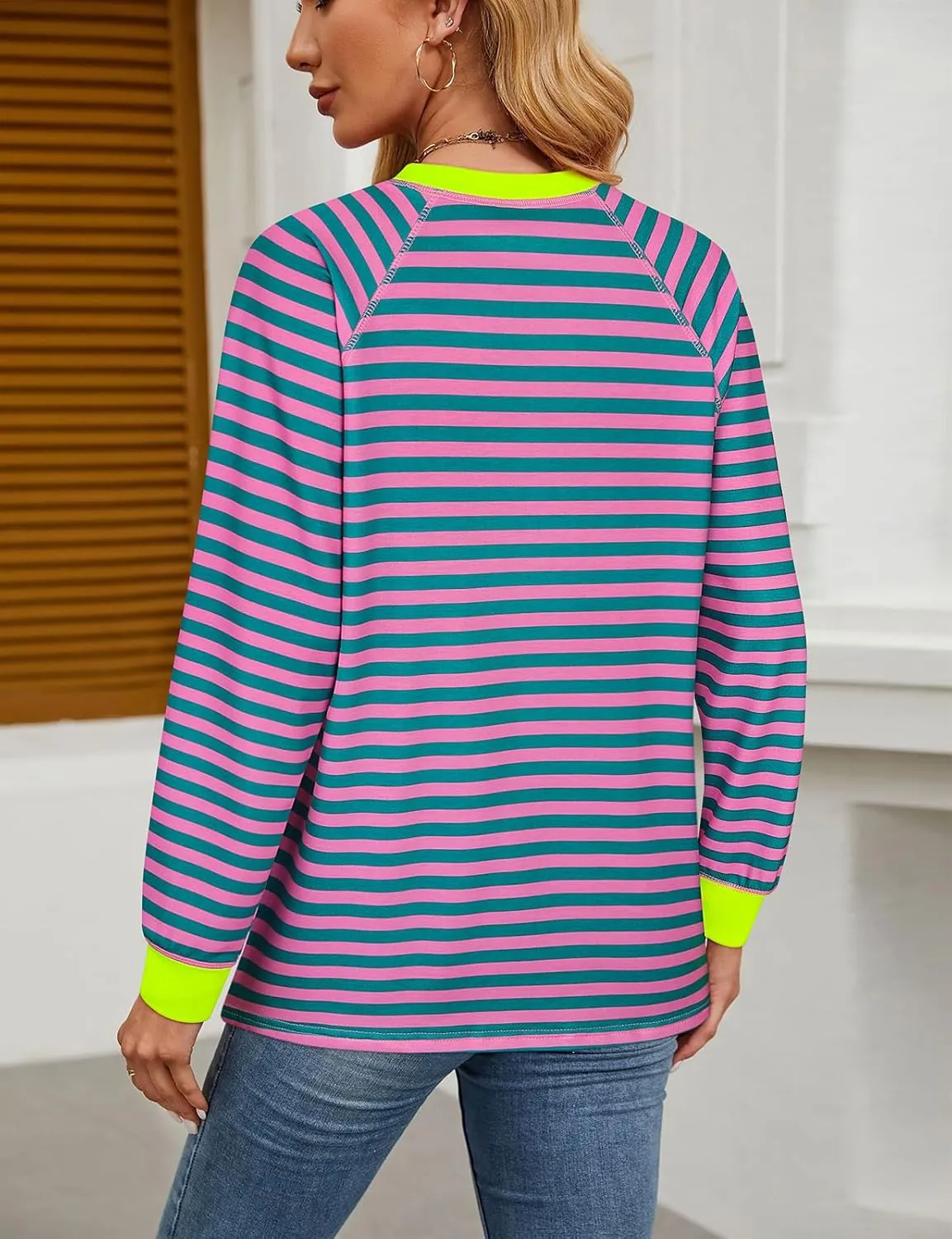 Misyula Style Women Tie Dye Sweatshirt Color Block Long Sleeve Crewneck Oversized Tshirt