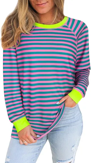 Misyula Style Women Tie Dye Sweatshirt Color Block Long Sleeve Crewneck Oversized Tshirt