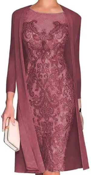 Mother of The Bride Dresses 2025 Laces Tea Length Chiffon Gowns 3/4 Sleeves Formal Evening Party Dresses Desert Rose