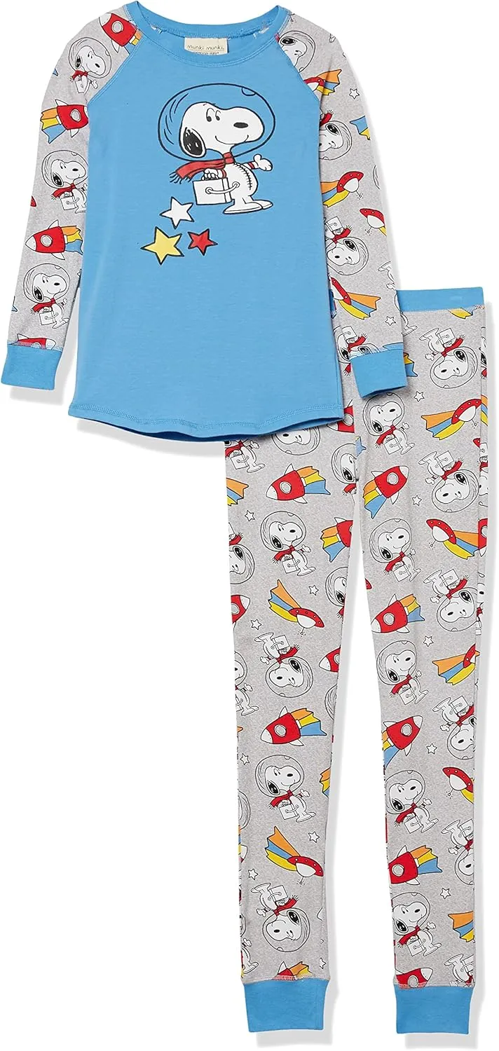 Munki Munki Girls' Youth Tight Fitting Long Sleeve Raglan Tee and Pant Pajama Set