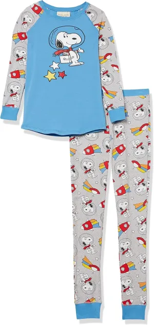 Munki Munki Girls' Youth Tight Fitting Long Sleeve Raglan Tee and Pant Pajama Set
