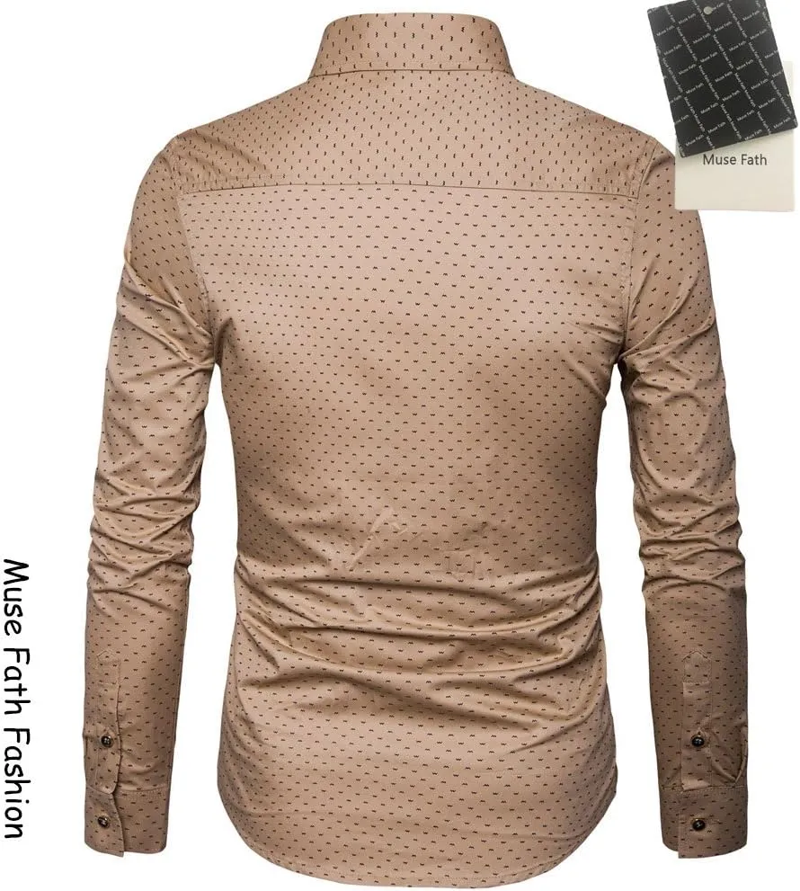 MUSE FATH Men's Printed Cotton Casual Long Sleeve Regular Fit Dress Shirt