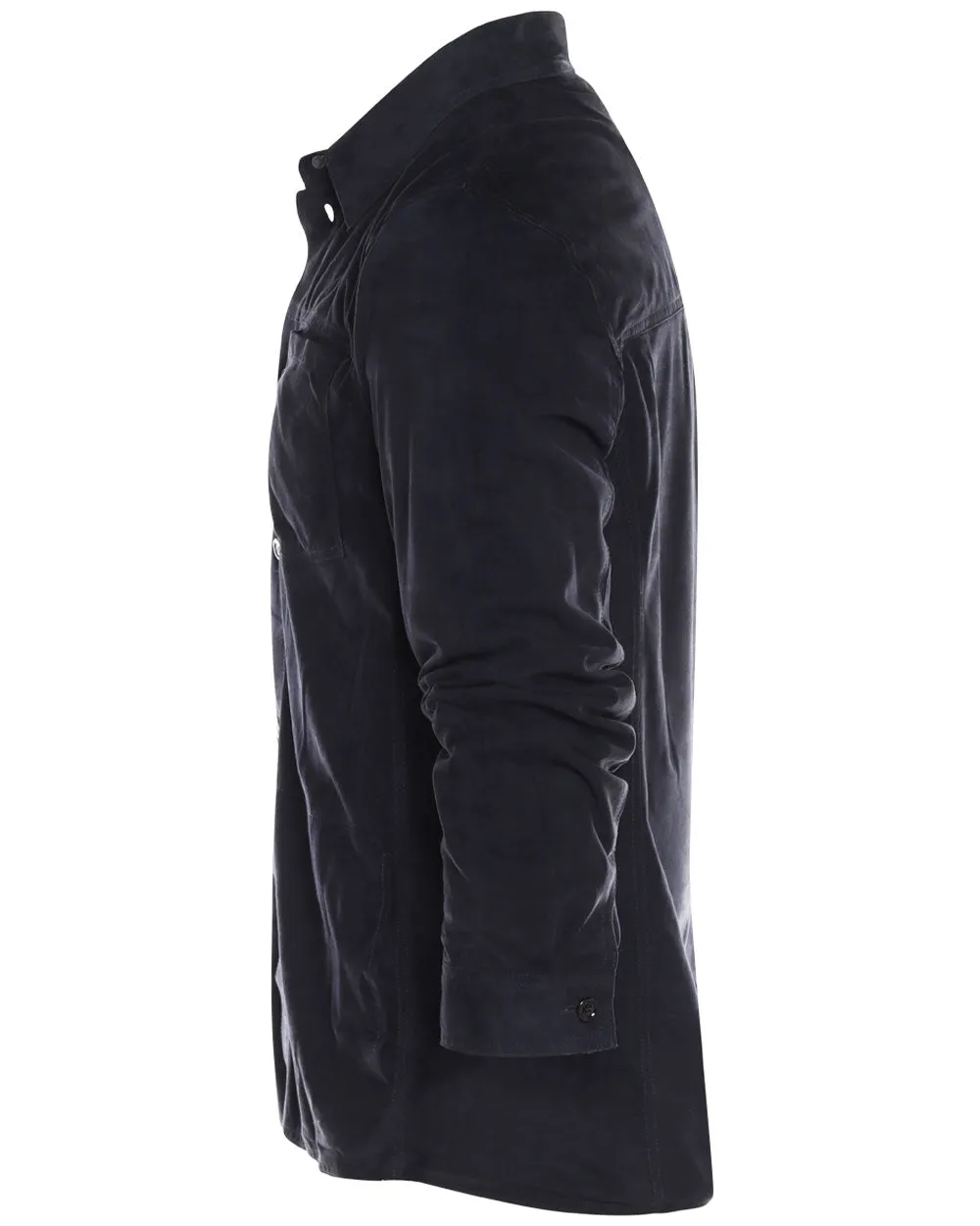 Navy Bobbio Lambskin Suede Shirt Jacket