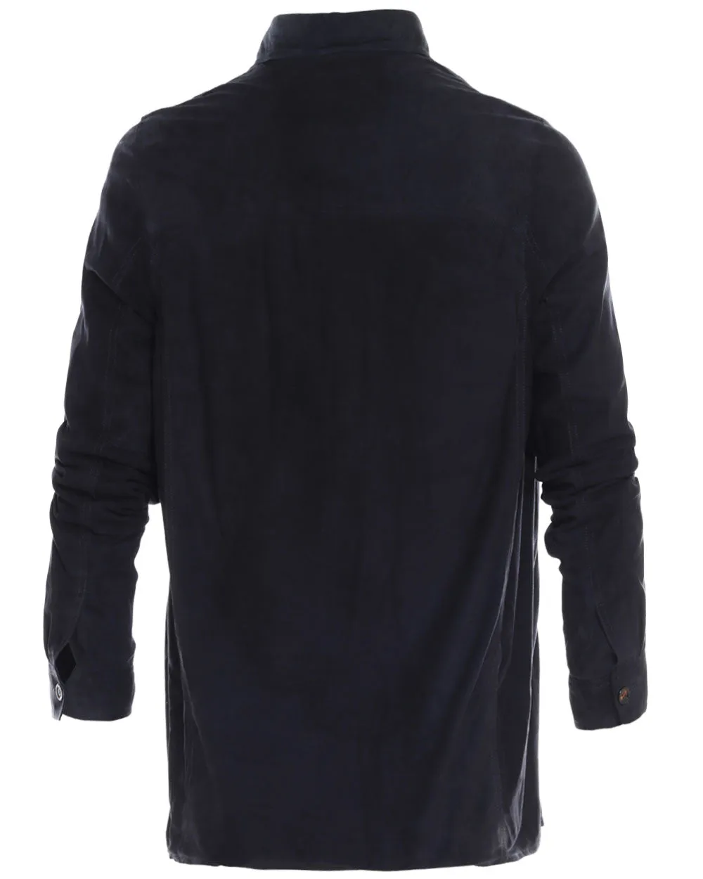 Navy Bobbio Lambskin Suede Shirt Jacket