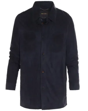 Navy Bobbio Lambskin Suede Shirt Jacket