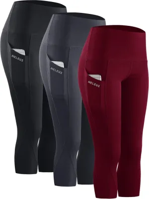 NELEUS Women's Tummy Control High Waist Capri Running Leggings Yoga Pants with Pocket
